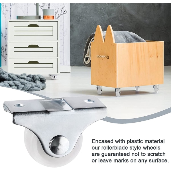 8 stk faste hjul 25mm plast møbler erstatningshjul orienteringsskuff hjul 1 tommers skuffhjul høyde 28mm hvit pp plast