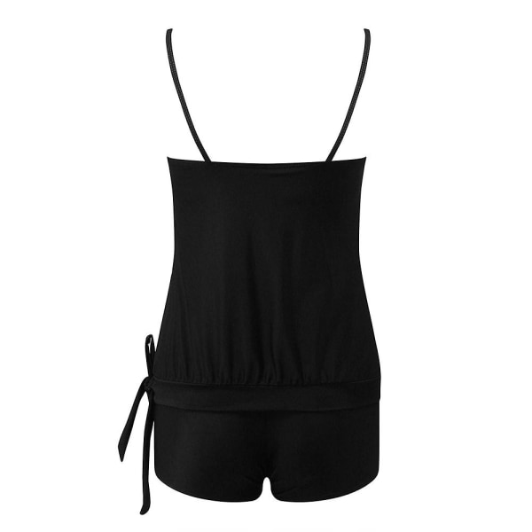 Naisten yksivärinen uimapuku topattu camisole + shorts tankini setti uimapuku Black XL