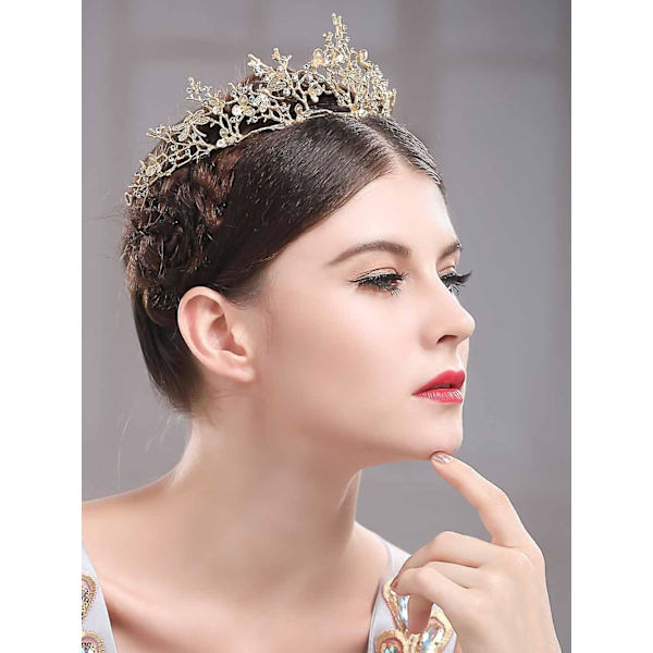 Gull Tiara Bryllups Tiaraer Og Kroner For Kvinner, Rhinestone Dronning Tiara