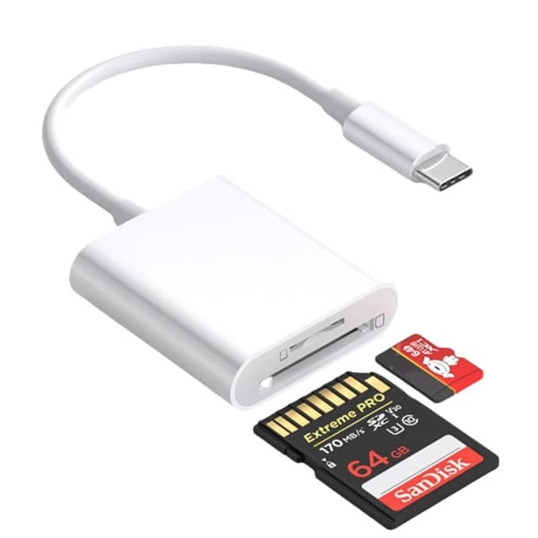 Type C Dobbelt SD-kortlæseradapter - Hukommelseskortlæser til vildtkamera iPhone 15/16 iPad Mac Laptop Android 2-i-1 USB C-kortlæser 2-in-1 USB C Card Reader