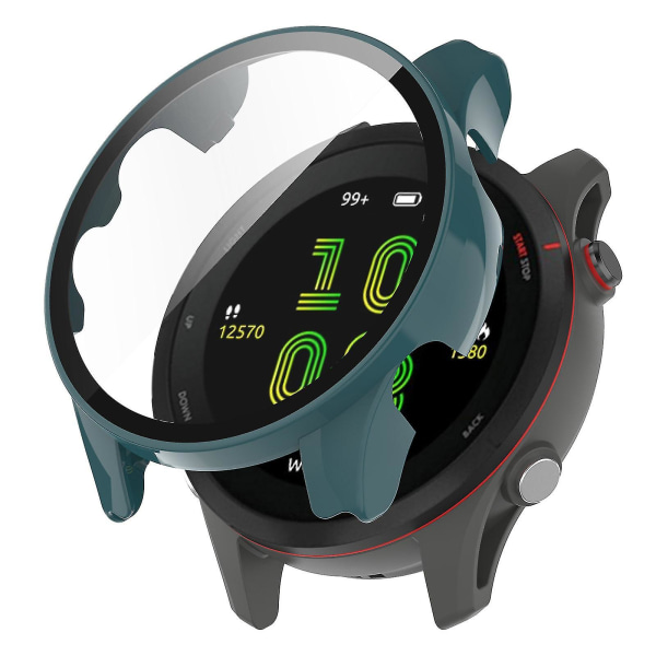 Til Garmin Forerunner 255 Anti-ridse Anti-fald Hård Pc Urkasse Beskyttelsescover med hærdet glas skærmbeskytter Blackish Green