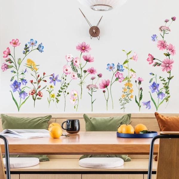 Väggdekaler med växter, glasfönsterdekaler, rosa blommor, vägg