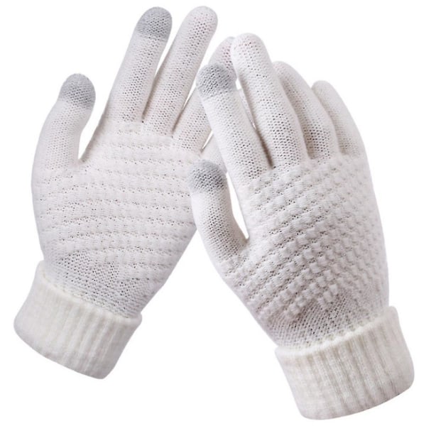 Womens Touch Screen Gloves Crochet Knitted Anti Slip Warm Mittens White