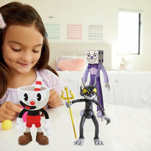 6 stk. Cuphead Mugman Mecup Brocup Anime Figur Spil Legetøj Sæt Statue Model Pvc Dukke Kage Ornament
