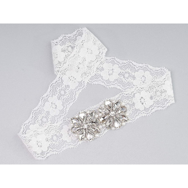Bryllupsstrømpebånd for brud Sexy Stretch Blonde Brudestrømpebåndsett med klare krystallrhinsteiner og hvite perler | Elegant elastisk brudestrømpebånd