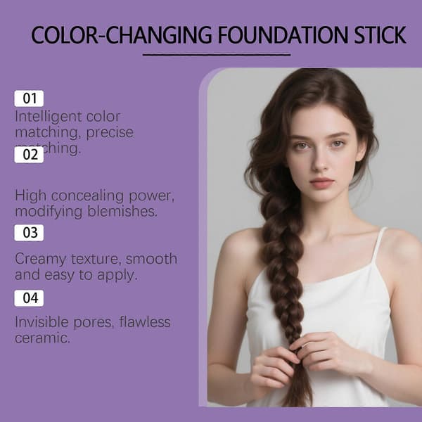 Fargeendrende Foundation Stick - 2-i-1 Selvjusterende Ansiktsmakeupkrem, Full Dekkevne Concealer Stick