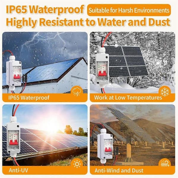 Solpanel Koblingsboks DC 500V Solcellebryter Boks 32Amp IP65 Vanntett Miniatyr Circ