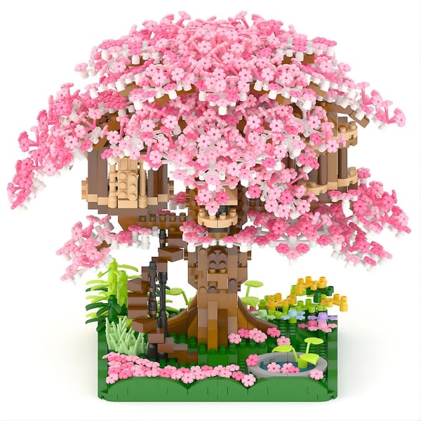 Gør-det-selv Kirsebærblomsttræ Mikrobyggeklodssæt Miniklodser Sakura træhuslegetøj Gaver Boligdekoration