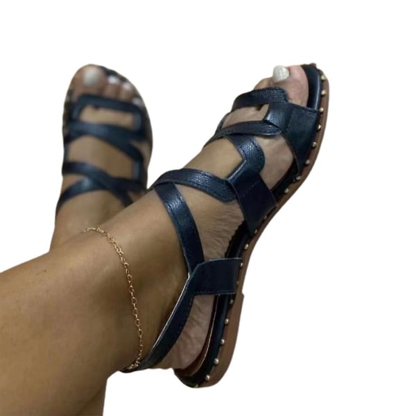 Dam Gladiator Platta Sandaler Sommar Casual Strand Ankelrem Skor Black 43
