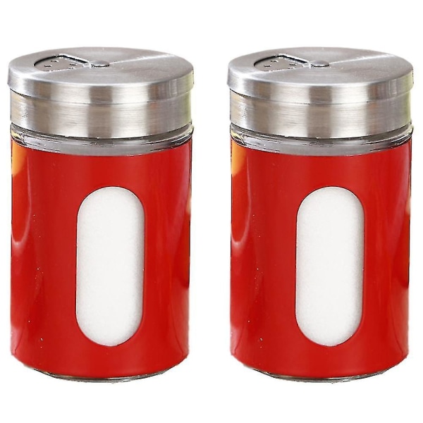 Salt- og pepperrister i rustfritt stål og glass med justerbare hellehull 2Pcs Red