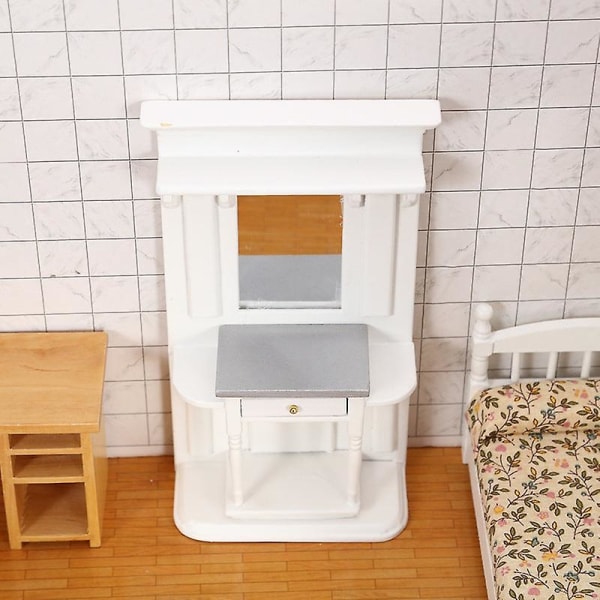 Miniatyr möbler leksak dockhus DIY dekoration tillbehör Mini 1:12 sminkbord med spegel