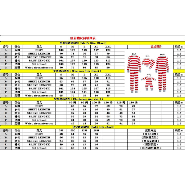 Julefamiliens Matchende Tøj Julepyjamas Sæt Mor Far Børn Søn To Dele Outfits Røde Stribede Pyjamas Nattøj 18-24M romper