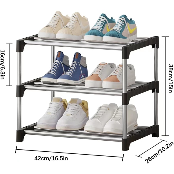 Liten skohylla, stapelbar skohylla 3 nivåer, skoförvaring, lätt skohylla