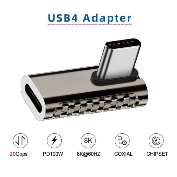 100W USB-C Han - USB-C Hun Adapter Albue USB 4.0 Sølv size 30