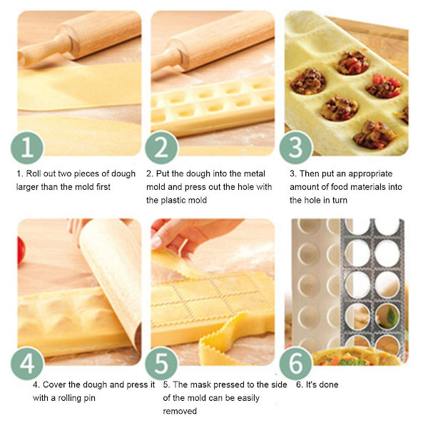 Italiensk pastaplade til ravioli - firkantet form med pinde til perfekt lukning og form - stor
