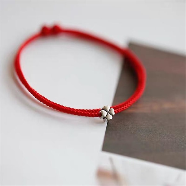 Nelilehtinen Clover Mini String Rannekoru Lucky Red Käsintehty Rope Charm Rannekoru Red
