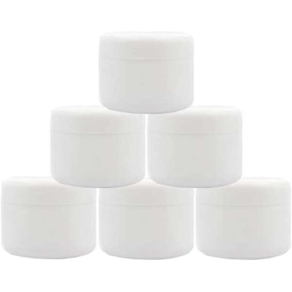 Set med 6 vita kosmetiska plastburkar 250 ml 250 g med innerfoder och kupolformade lock, påfyllningsbara sminkburkar för skrubbar, oljor, salvor, krämer