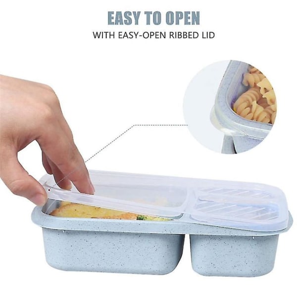 4 pakker måltidsforberedende plastik frokostbeholdere med 3 rum, genanvendelig Bento-boks til børn/småbørn