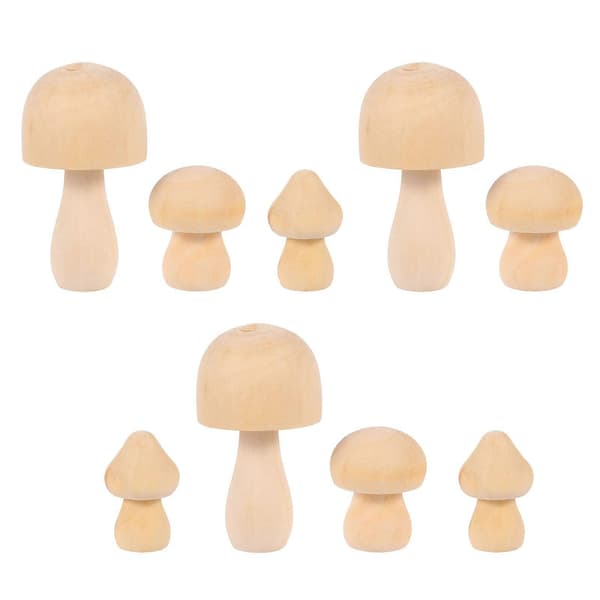 9 stk. naturlige soppformede treleker, uferdige treleker for barn, graffiti 6X3cm