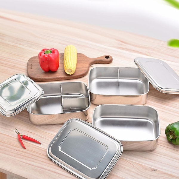 1/2/3 Gitter Rustfrit Stål Madbeholder Studerende Bento Frokostboks Etui Single Grid