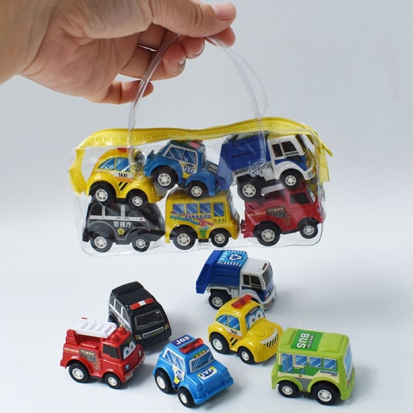 6 stk/sett Minilekebiler Trekk tilbake Billekesett Tegneserie kjøretøy lastebiler Baby småbarn Barn Gutter Fest BursdagLeker