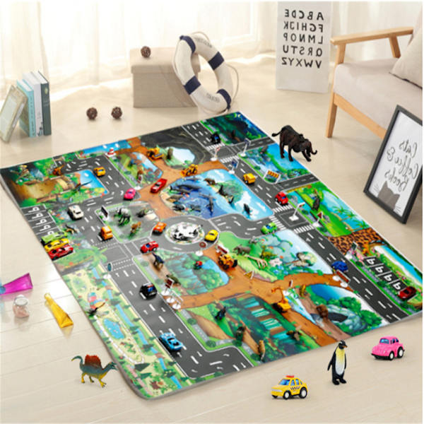 Barnelekene Bærbar Spillmatte 130 * 100 Dinosaur World Trafikkparkeringsplass