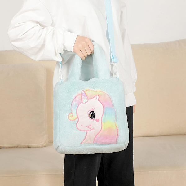 Handväska Barn Flickor Crossbody Väska Söta Enhörning Axelväska Fuzzy Tote