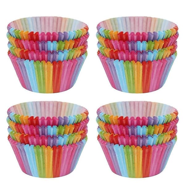 Cupcake Wrappers, 100 stk. Regnbuefarvede lyse standard bageforme Cupcake Liner Cupcake Papir Bageform Muffin Forme Kageform