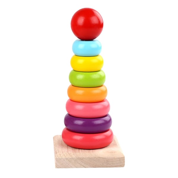 Wooden Rainbow Stacking Ring Tower Game Blocks Forælder Barn Sjov Interaktion Tidligt pædagogisk legetøj
