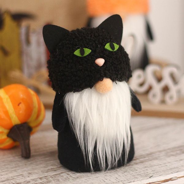 Halloween Gnome Svart För Katt Hatt Elf Dvärg Prydnad Flernivåig Bricka Dekor Red