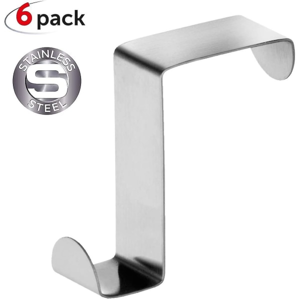 Seger - 6 dørkroker i rustfritt stål - Reversible for standarddør og garderobe - Opptil 5 kg
