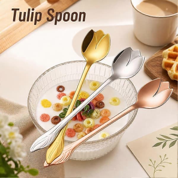 Tulipanblomstske 304 Rustfrit Stål Kunstnerisk Dessertske Kafferører B 1pcs