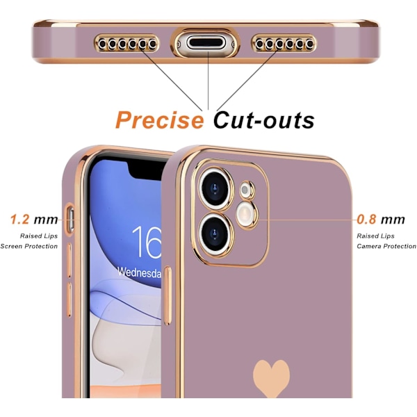 Fodral för iPhone 11, Sött Hjärtmönster för Kvinnor Flickor, Slimmad Lyx Bling Plätering Mjuk TPU Anti-Repor Stötsäker Stötfångare Mobilskal för iPhone 11 black
