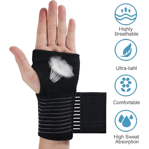 Elastisk handledsortos, 1 par andningsbara handledsstöd, handledsstöd för artrit, tendinit, karpaltunnelsyndrom och stukning, kvinnor och män (svart)