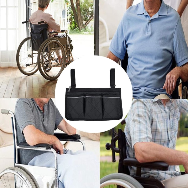 Kørestolstaske, Kørestolssidetaske til armlæn med reflekterende strimmel til vandrere, scooter, rollatortilbehør