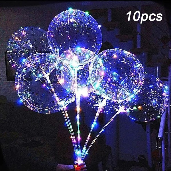 10 stk Led Light Up Bobo Ballonger Med Pinne, Blinkende Led String Lights Boble Ballonger Gaver Fest Nattpynt