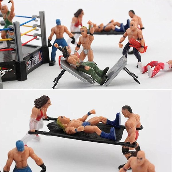 Mini Wrestling Figur Playset, Wrestler Warriors Legetøj Med Firkantet Ring & Tilbehør, Sjovt Miniature Kamp Actionfigurer Gave Til Børn Drenge