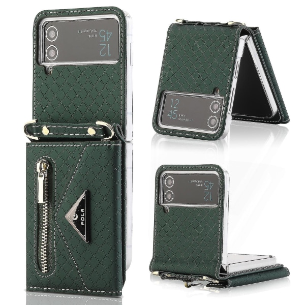 Lombokveske kompatibel med Galaxy Z Flip 4, crossbody-reim i PU-skinn med kortlommer Green For Galaxy Z Flip 4