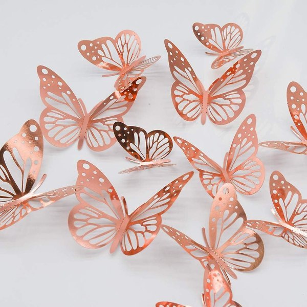 48 Pieces 3d Butterfly Wall Stickers Rose Gold Butterfly Wall Stickers Decorations Stickers Rose Gold Butterflies Party Decoration For Home Nursery Cl