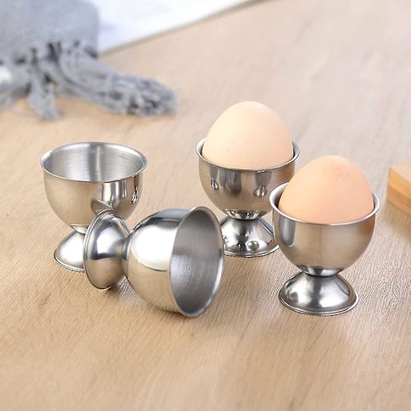 8-pakning eggkoppholdere med 8 skjeer, rustfritt stål eggkopper sett for myke