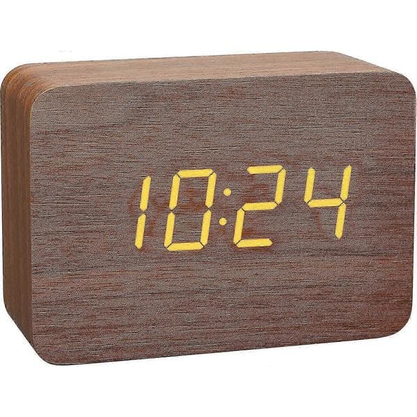 Liten digital väckarklocka i trä med LED-display