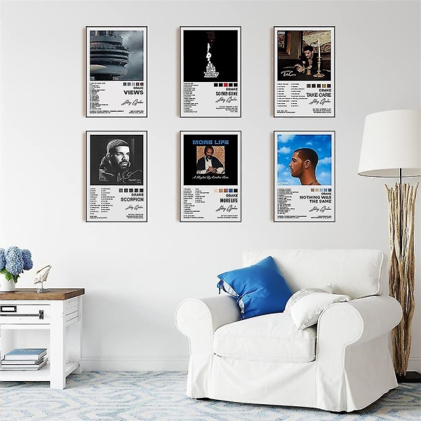 6 stk/sett Drake-plakater Musikkalbumomslagsplakater Rom Estetisk veggkunst Hjemmedekorasjon Gaver Uinnrammet