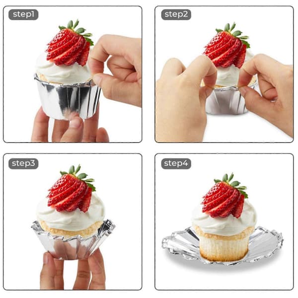250 stk. aluminiumsfolie cupcakeforme engangs muffinforme bageforme aluminium cupcake tip pande ramekinholdere sølv Silver