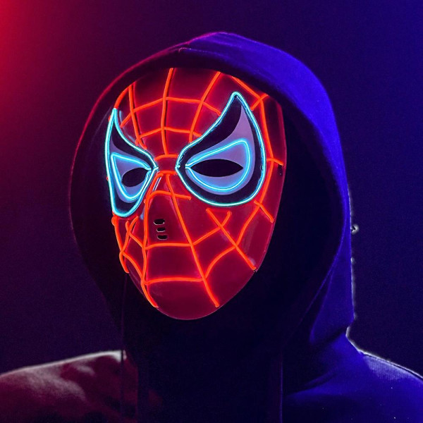 Lys opp Spider-man Face Cosplay Mask Gutter Barn Voksne Superhelt Fancy Dress Up Tilbehør til Halloween Carnival Masquerade Red