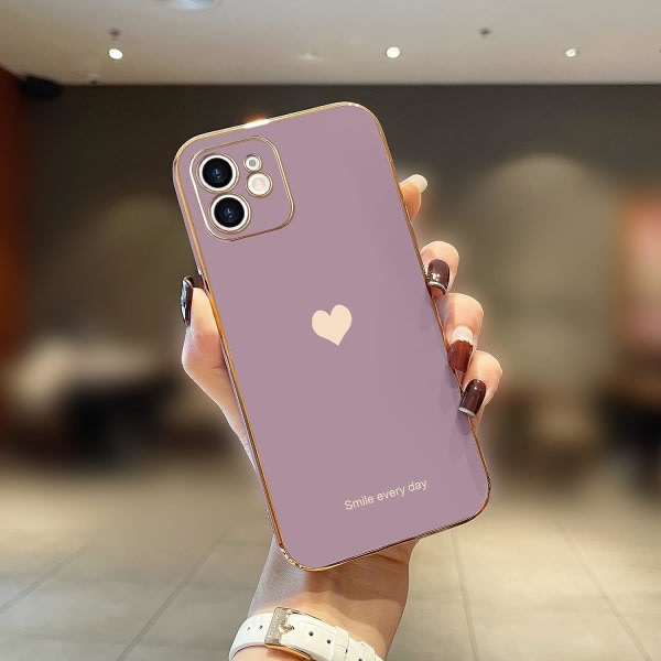 IC-kompatibel med iPhone 12-deksel for kvinner jente Cute Love-Heart Luxury Bling Soft Shell-deksel for iPhone 12, lavendel