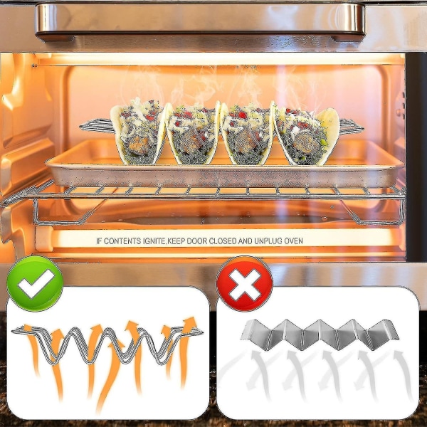 Taco-telineet, 3 pakkausta, ruostumattomasta teräksestä valmistetut taco-kuoren telineet, taco-alustat taco-baarin lahjoihin ja tarvikkeisiin, pitää 4 tacoa kussakin, uuninkestävä paistamiseen,