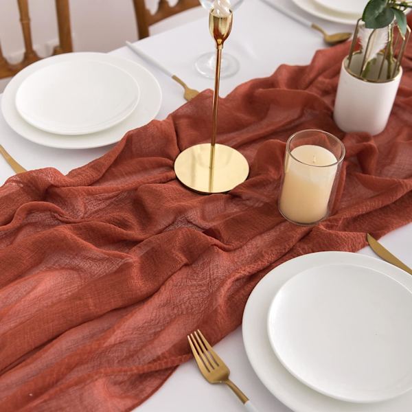 Terracotta Muslin Hääpöytäjuoksija - Koristekangas - Pestävä - 80 x 300 cm