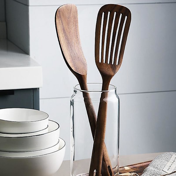 Tregjenstander for matlaging på kjøkkenet, 2 stk. treskjeer og stekespade for matlaging, elegant, kokekar for Ho