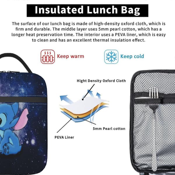 a283 Tecknad Stitch Återanvändbara Lunchväskor Stor Tote Lunchlåda spq283
