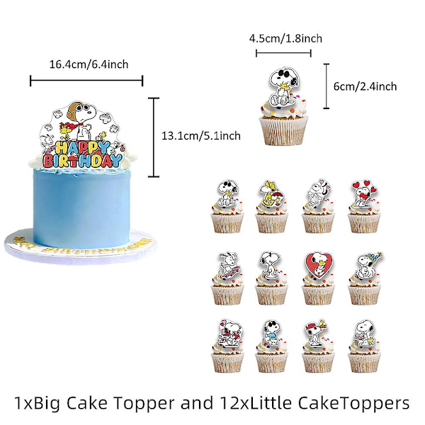 Snoopy Kids Cute Cartoon Syntymäpäiväjuhlan Koristeet Ilmapallot Banner Kakunpäällinen Setti Tarvikkeet